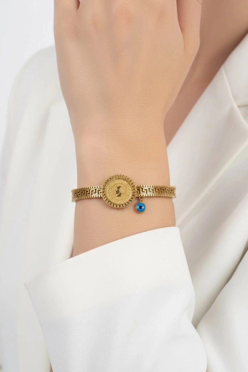 Çeyrek Model Nazar Boncuk Detay Gold Altın Kaplama Bileklik