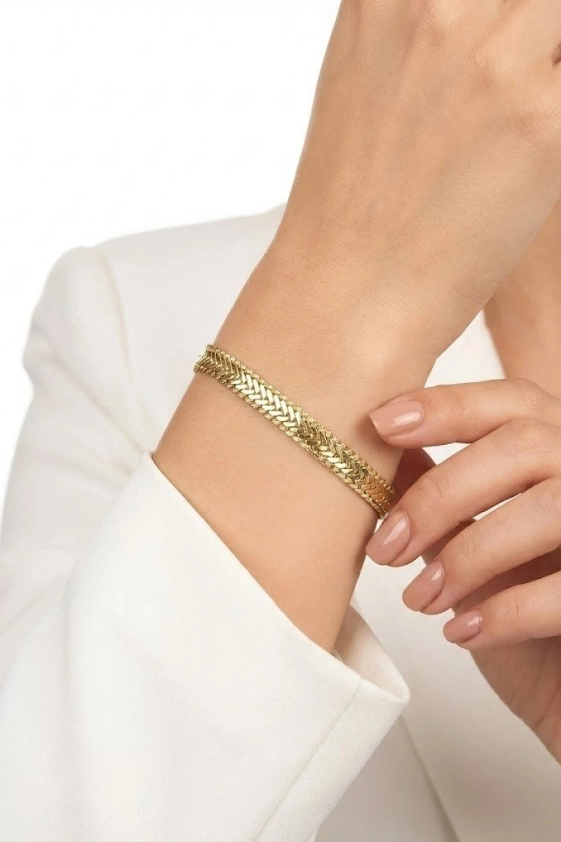 Desenli İtalyan Model Gold Altın Kaplama Bileklik