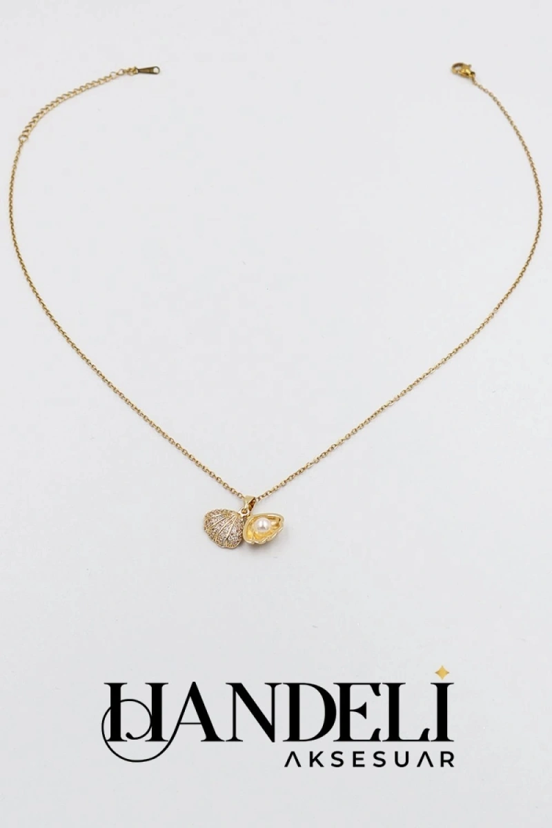 İstiridye Model Gold Altın Kaplama Kolye