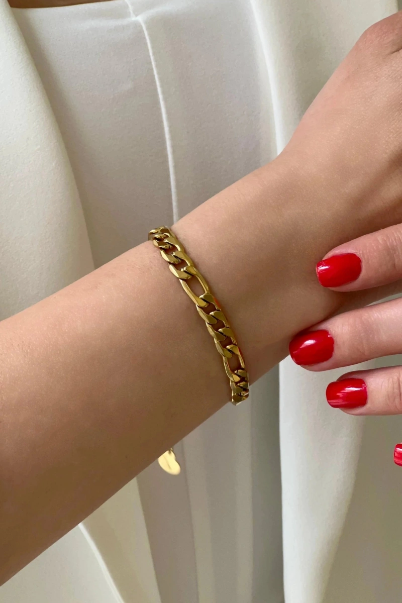 Desensiz Ezik Bağlı Gold Altın Kaplama Çelik Bileklik