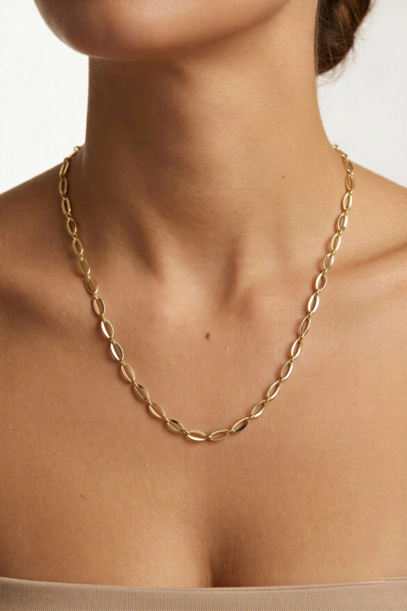 Elips Zincir Model Gold Altın Kaplama Kolye