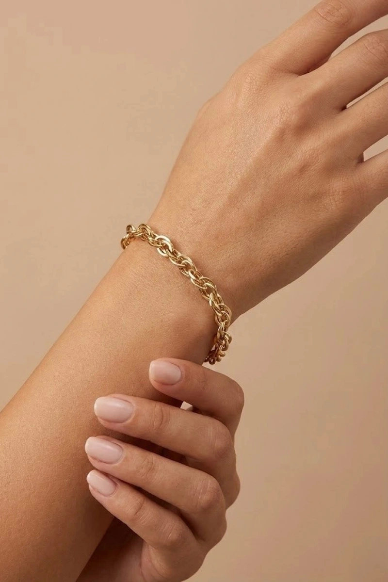 İnce Mirror Model Gold Altın Kaplama Çelik Bileklik