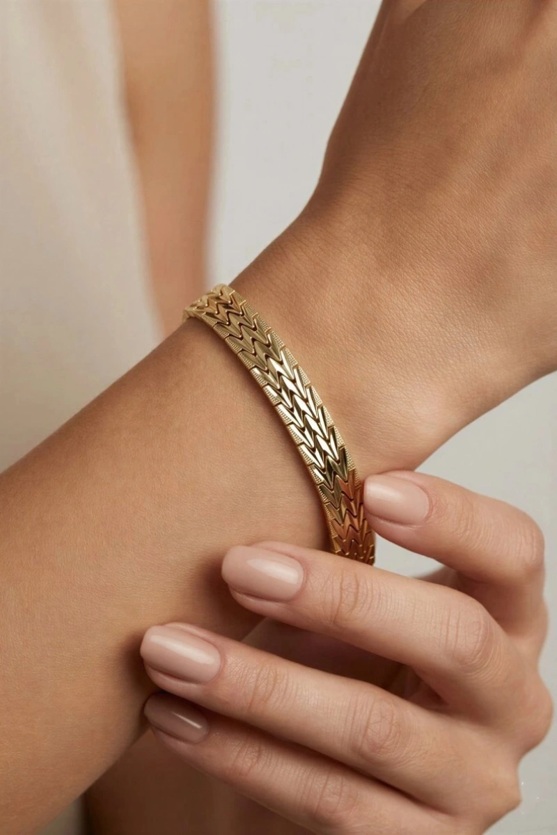 Çift Üçgen Model Gold Altın Kaplama Bileklik