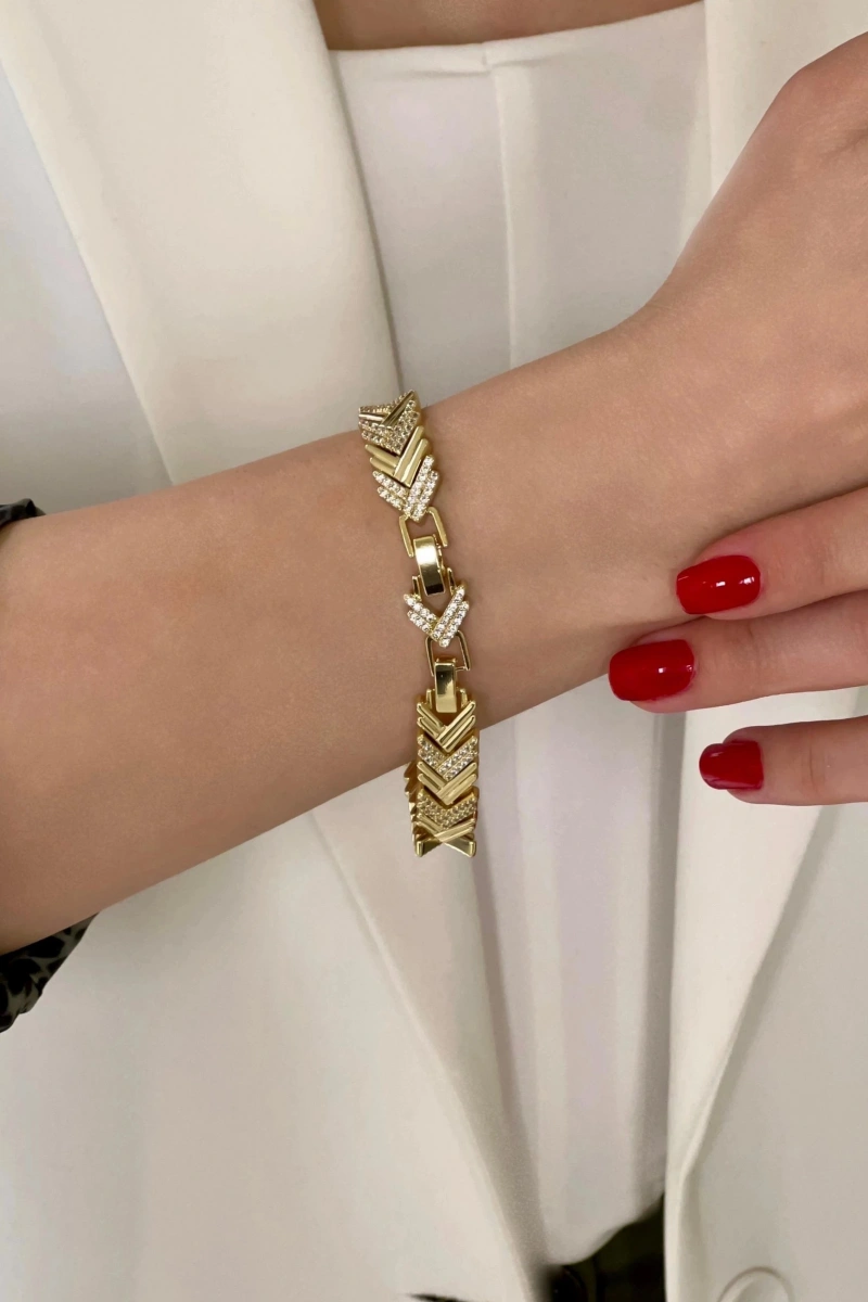 Kalın Üçgen Model Gold Altın Kaplama Bileklik