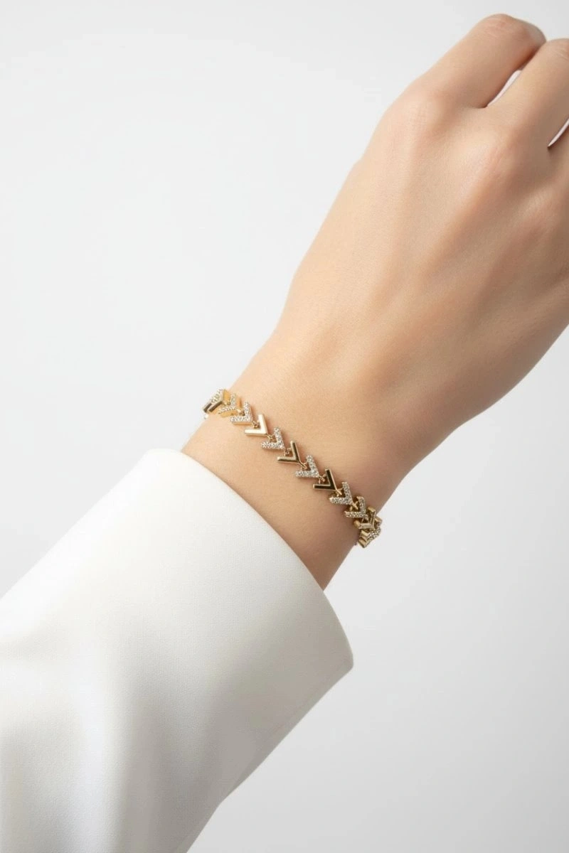 Yarı Taşlı Çavuş Model Gold Altın Kaplama Bileklik