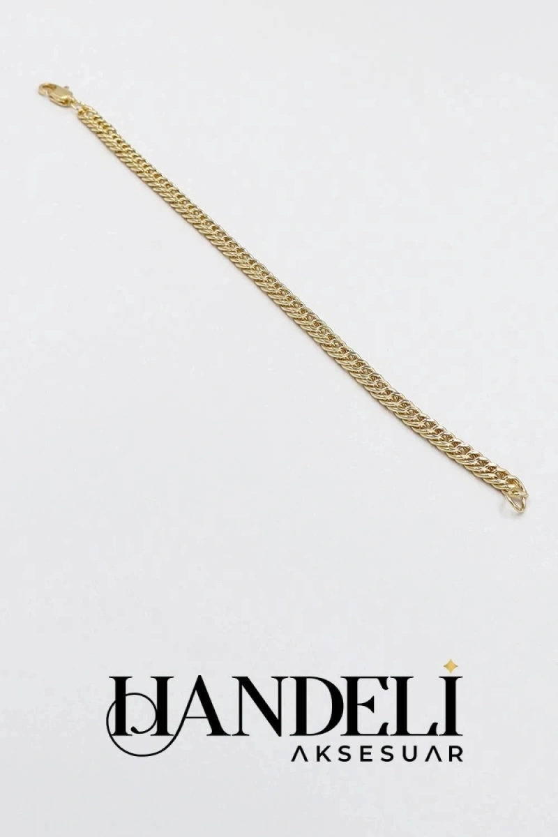İnce Sık Geçişli Model Gold Altın Kaplama Bileklik