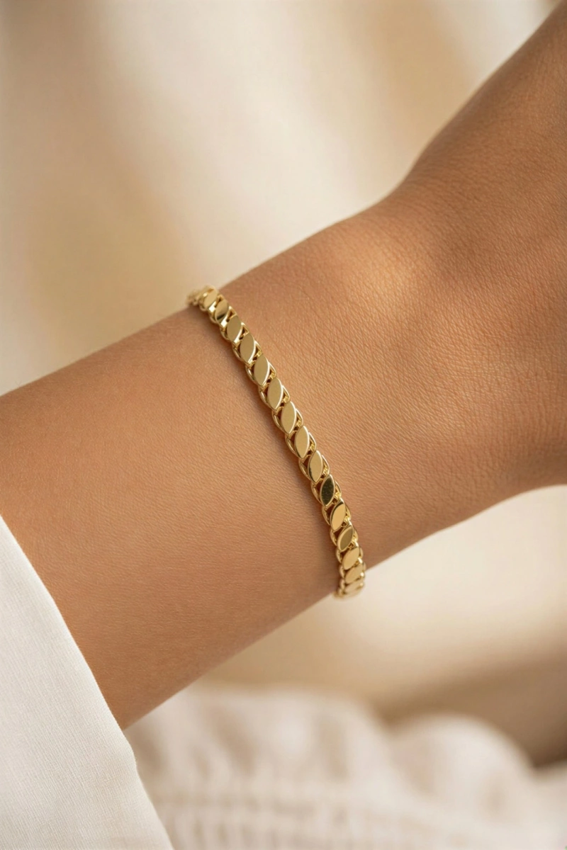 Kuyum Arpa Model Gold Altın Kaplama Bileklik