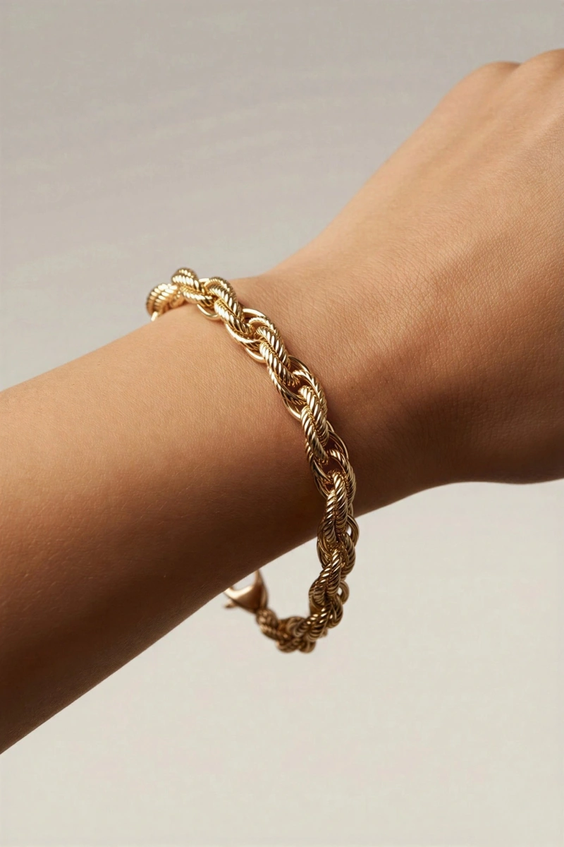 Çizgi Detay Sıralı Geçişli Gold Altın Kaplama Bileklik