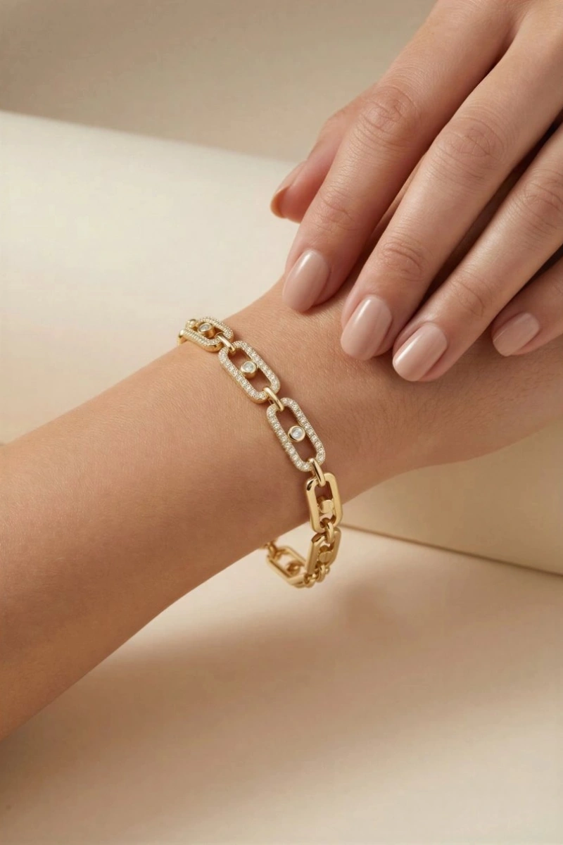 Dikdörtgen Model Yarı Taşlı Gold Altın Kaplama Bileklik