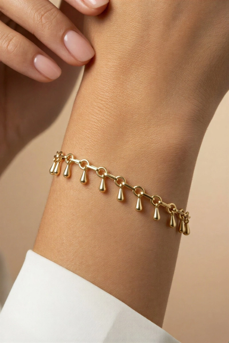 Halka Zincir Sıralı Damla Model Gold Altın Kaplama Bileklik