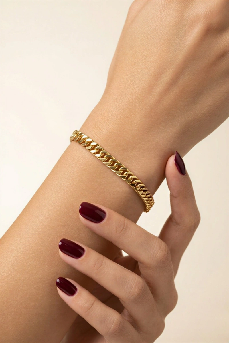 İnce Oval Sık Geçişli Model Gold Altın Kaplama Bileklik