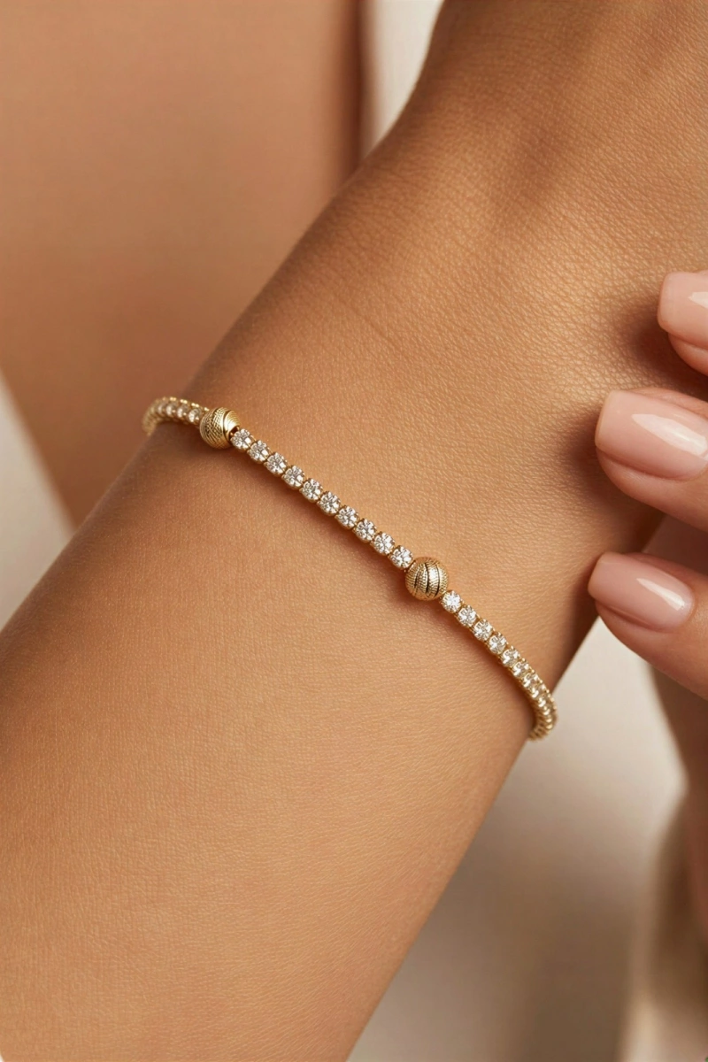 Suyolu Zincir Dorika Top Detay Model Gold Altın Kaplama Bileklik