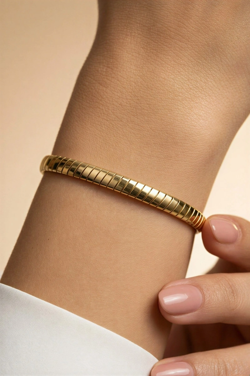 Düz Sıra Geçişli Gold Altın Kaplama Bileklik