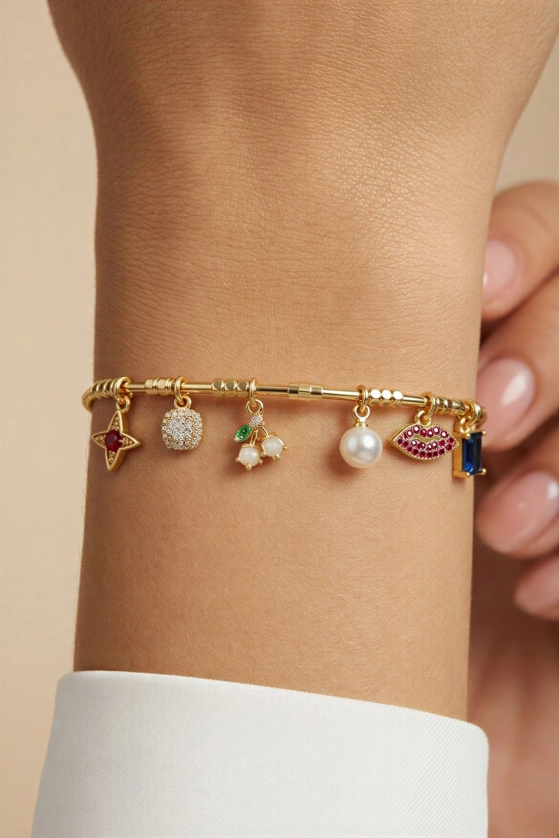 Yay Beyaz Kiraz Model Gold Altın Kaplama Bileklik