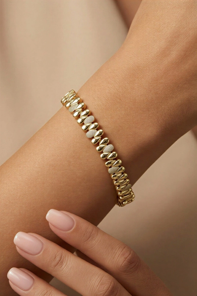 Ters Düz Damla Model Taş Detay Gold Altın Kaplama Bileklik