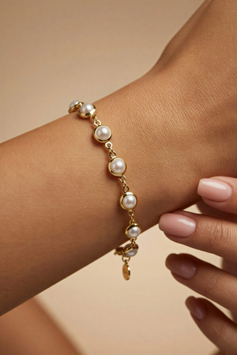 Sıralı İnci Model Gold Altın Kaplama Bileklik