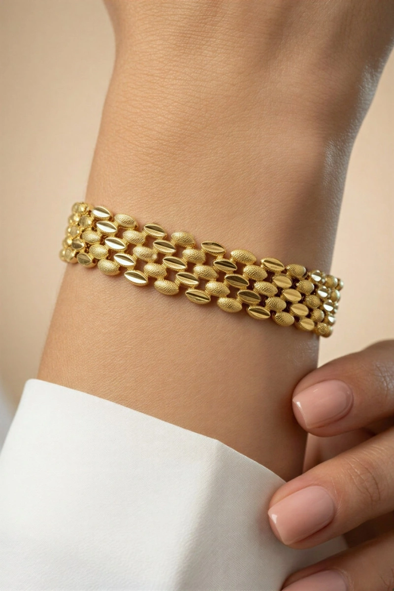 Sıra Pul Model Sim Detay Gold Altın Kaplama Bileklik