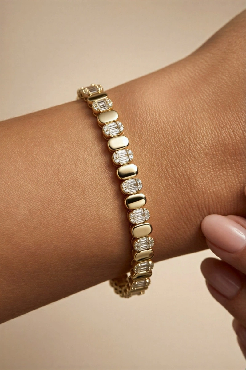 Silindir Yarı Baget Model Gold Altın Kaplama Bileklik