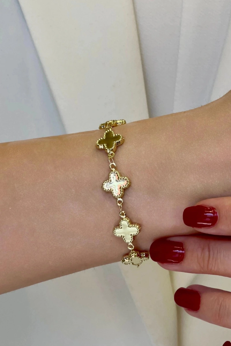 Işıl Baskısız Yonca Gold Altın Kaplama Bileklik