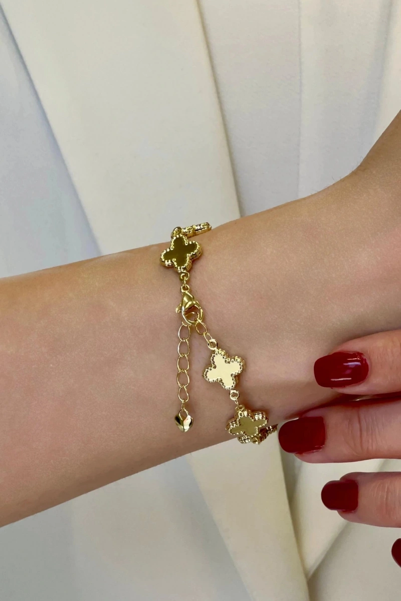 Işıl Baskısız Yonca Gold Altın Kaplama Bileklik