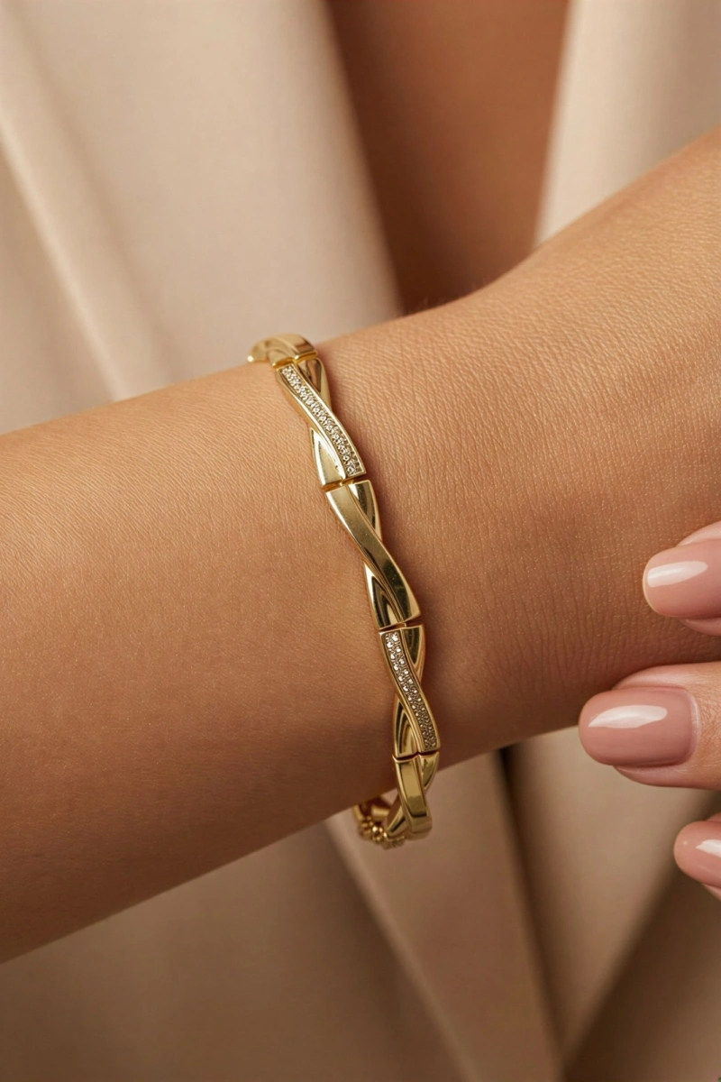 Sonsuz Yarı Taşlı Model Gold Altın Kaplama Bileklik