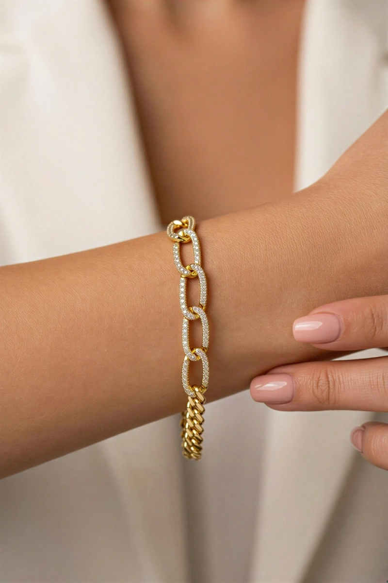 Ezme Taşlı Sarmal Model Gold Altın Kaplama Bileklik