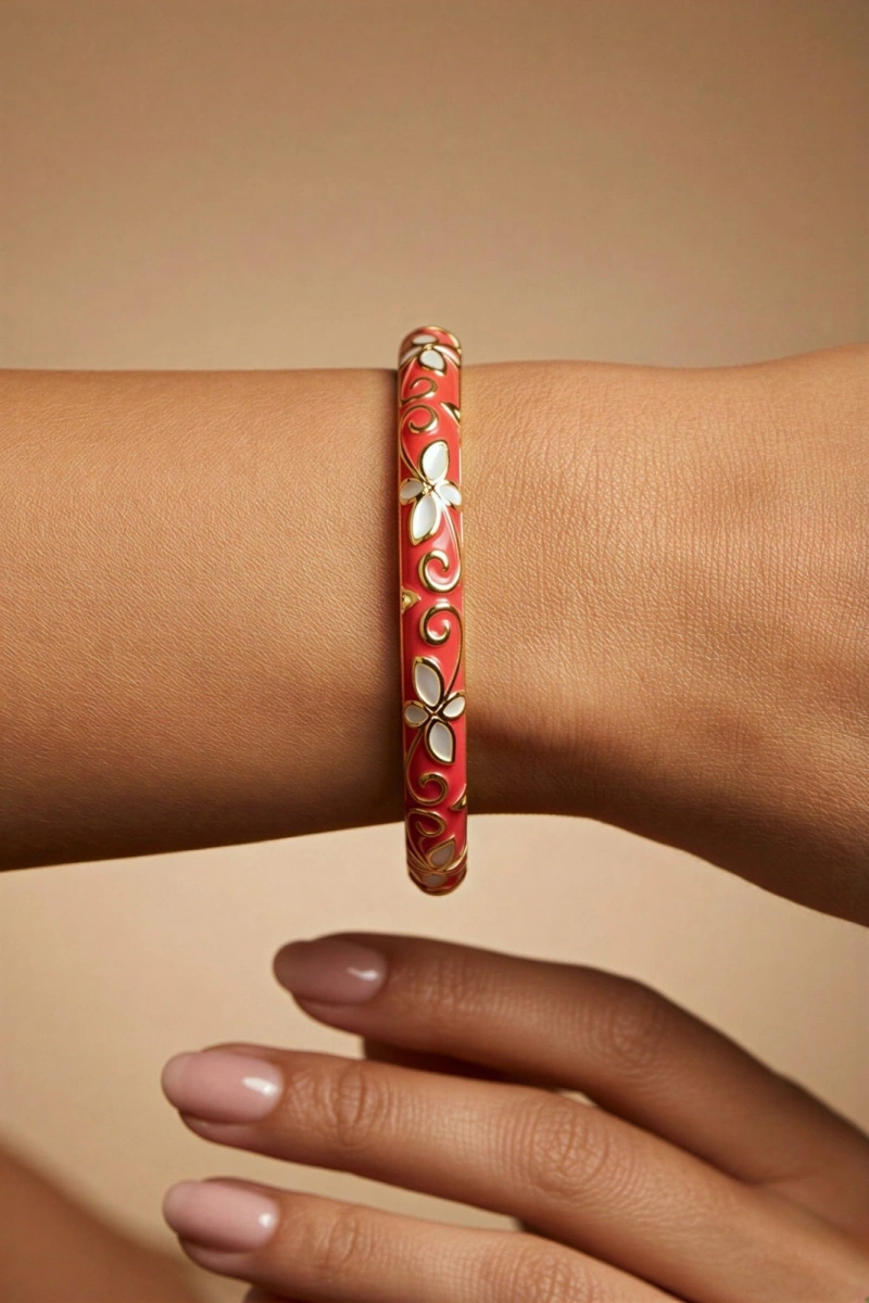 Kırmızı Beyaz Renk Mineli Model Altın Kaplama Bileklik