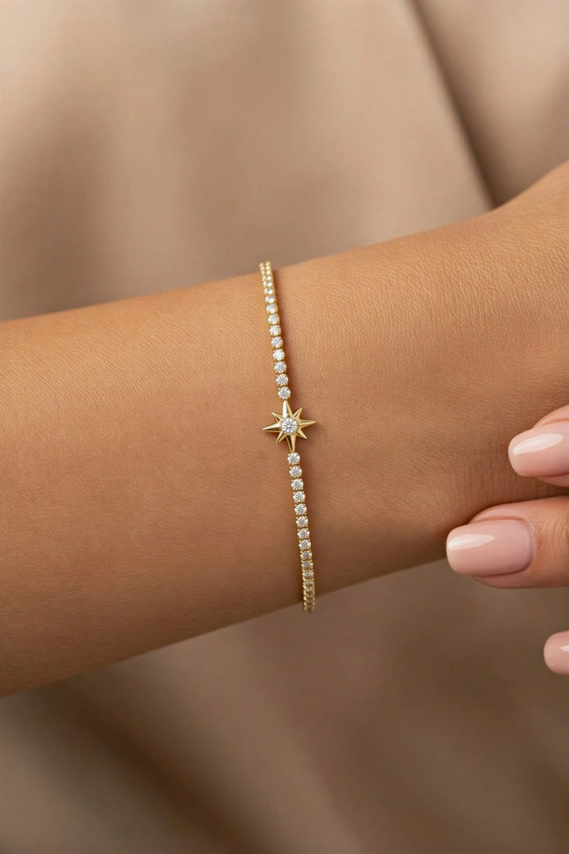 Su Yolu Model Işıl Kuzey Yıldızı Gold Altın Kaplama Bileklik