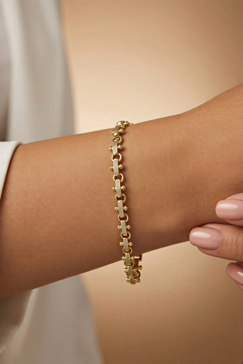 Halka Model Silindir Geçiş Detay Gold Altın Kaplama Bileklik