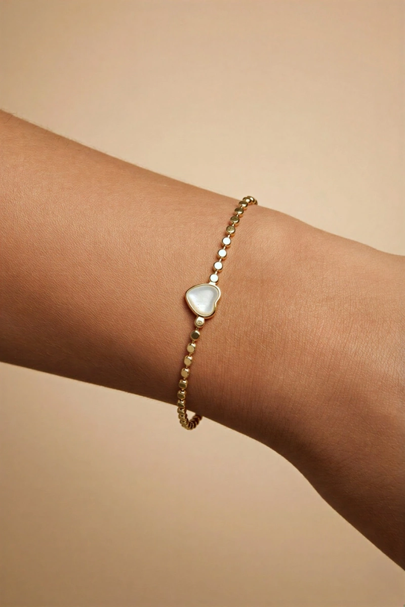 Pul Model Sedef Taş Kalp Gold Altın Kaplama Bileklik