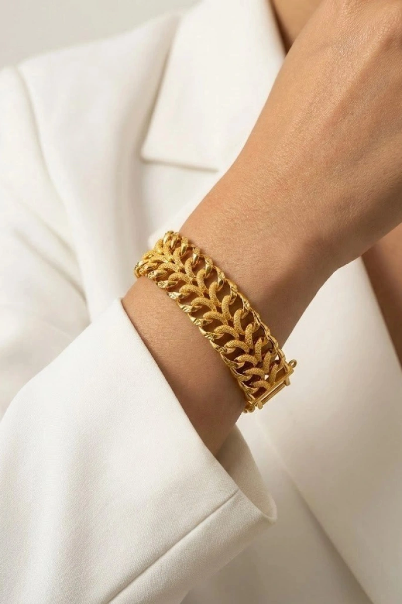 Çift Sıra Sim Geçiş Detaylı Gold Altın Kaplama Kuyum Bileklik