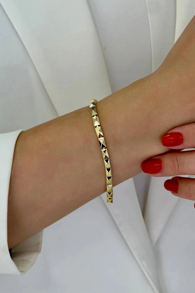 Sıralı Prizma Model Gold Altın Kaplama Bileklik
