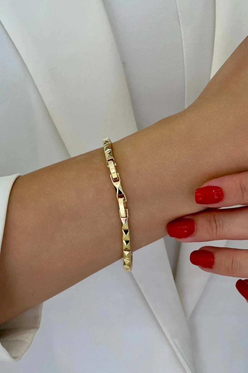 Sıralı Prizma Model Gold Altın Kaplama Bileklik