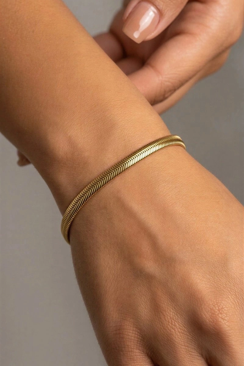 Oval İtalyan Model Gold Altın Kaplama Çelik Bileklik