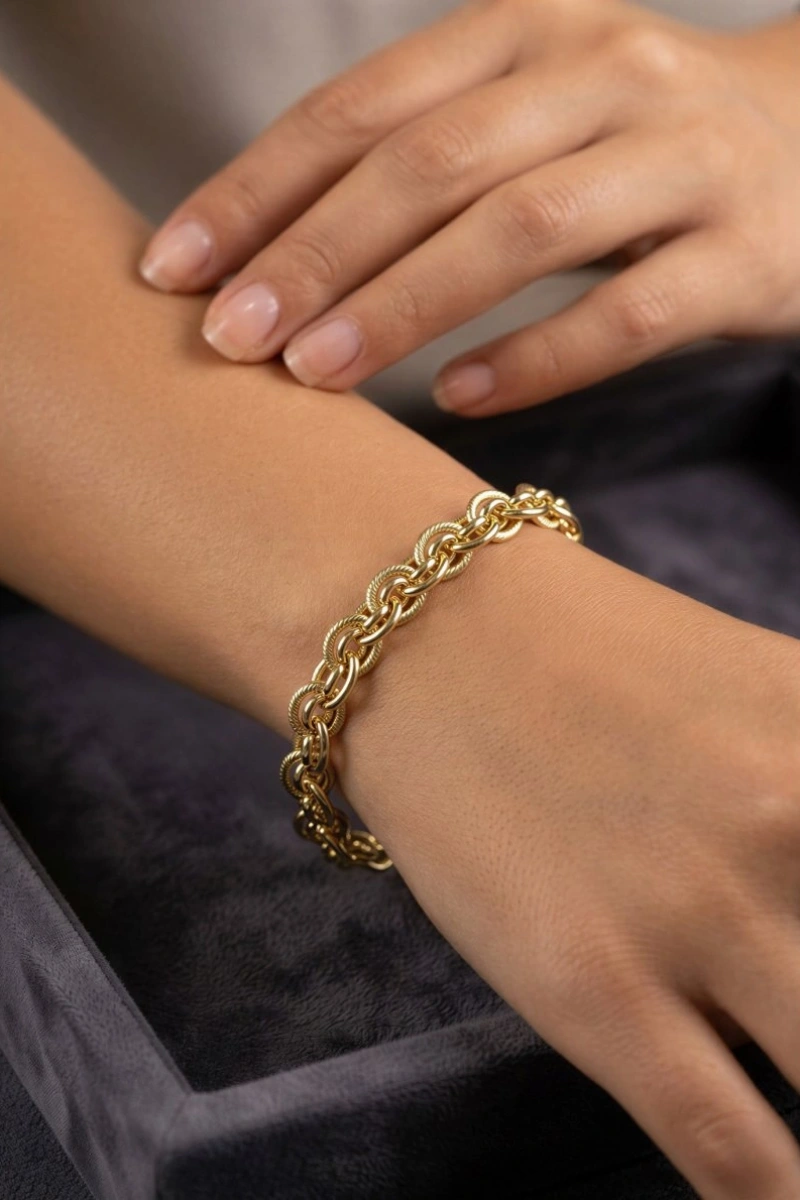 Elips Model Geçiş Detay Gold Altın Kaplama Bileklik