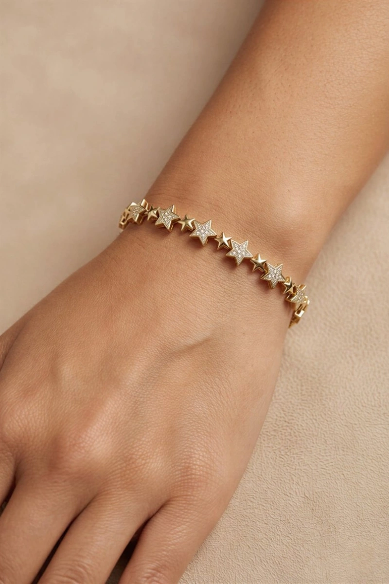 Sıralı Yıldız Model Gold Altın Kaplama Bileklik