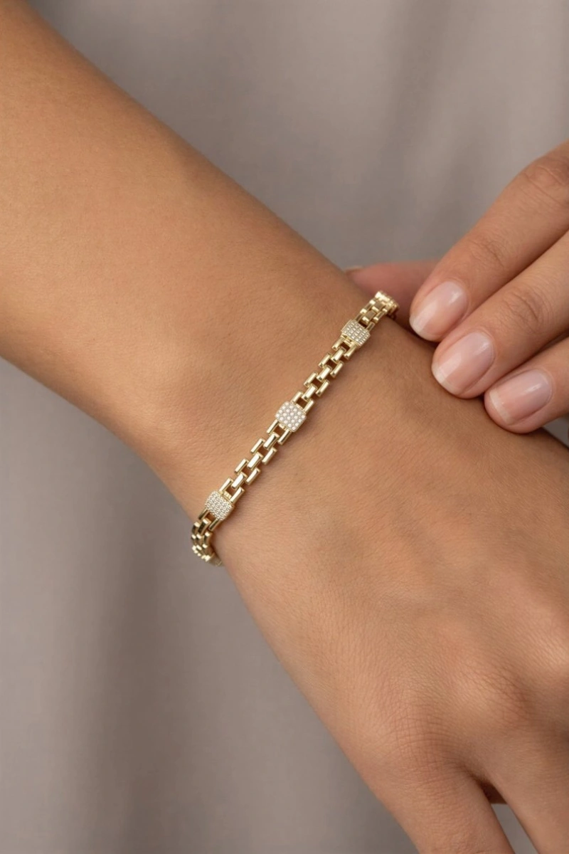 Sıralı Geçiş Kare Model Gold Altın Kaplama Bileklik