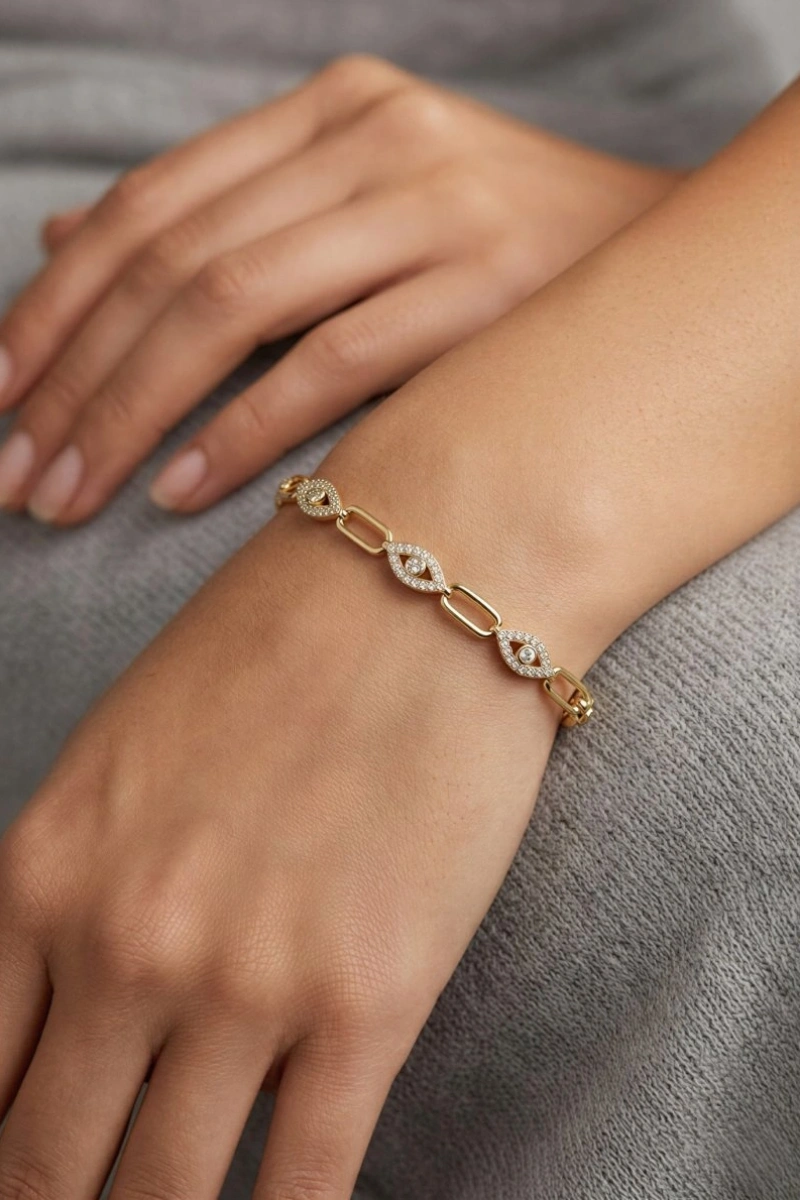 Sıralı Göz Model Gold Altın Kaplama Bileklik