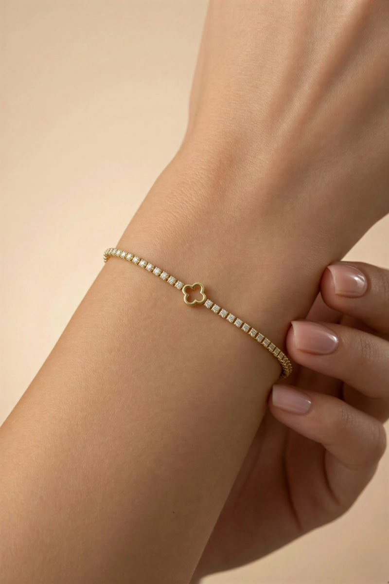 Su Yolu Model Yonca Detay Gold Altın Kaplama Bileklik