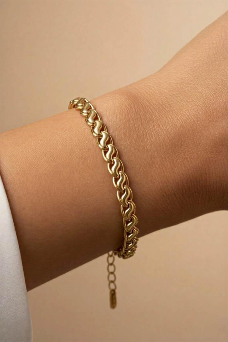 Dalga Örgü Model Gold Altın Kaplama Bileklik