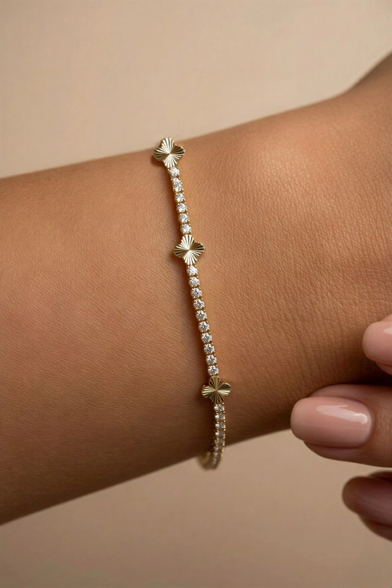 Su Yolu Zincir Çoklu Yonca Model Gold Altın Kaplama Bileklik