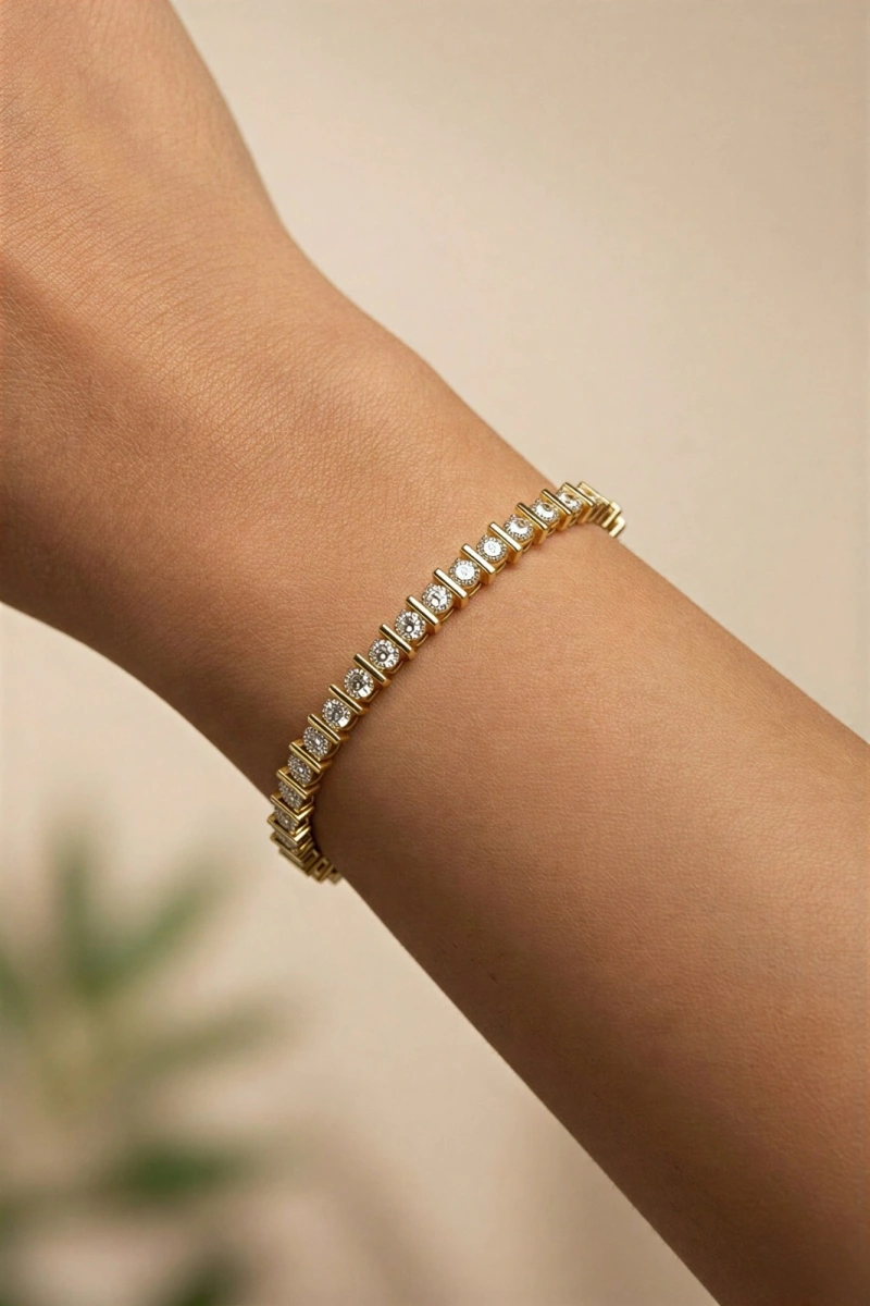 Sıralı Tek Taş Model Gold Altın Kaplama Bileklik