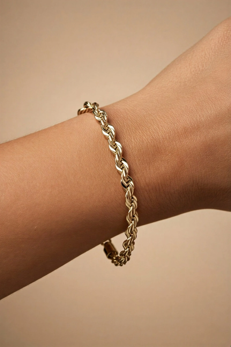 Düz Kenar İç İçe Geçme Gold Altın Kaplama Bileklik