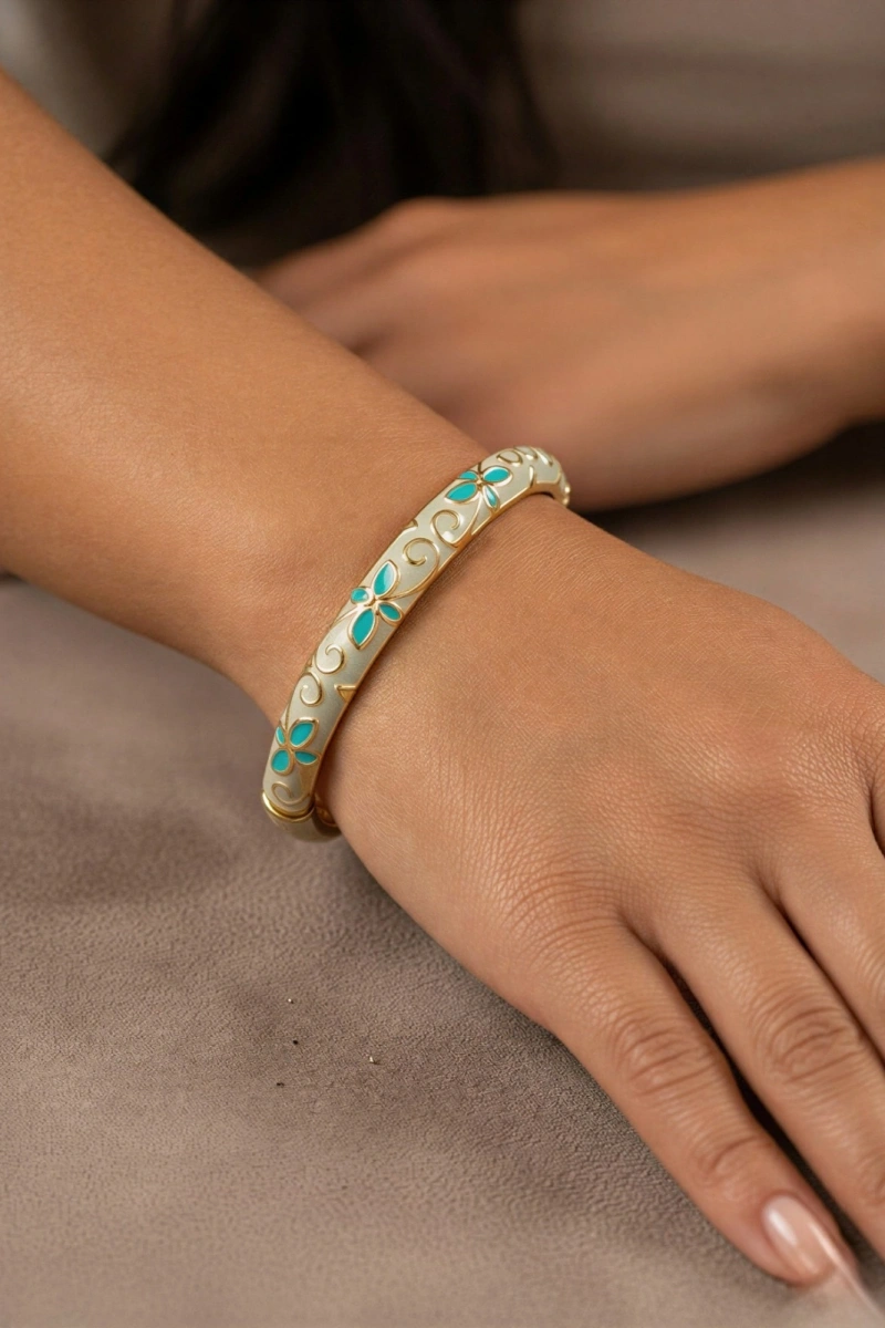 Mavi Renk Mineli Model Altın Kaplama Bileklik