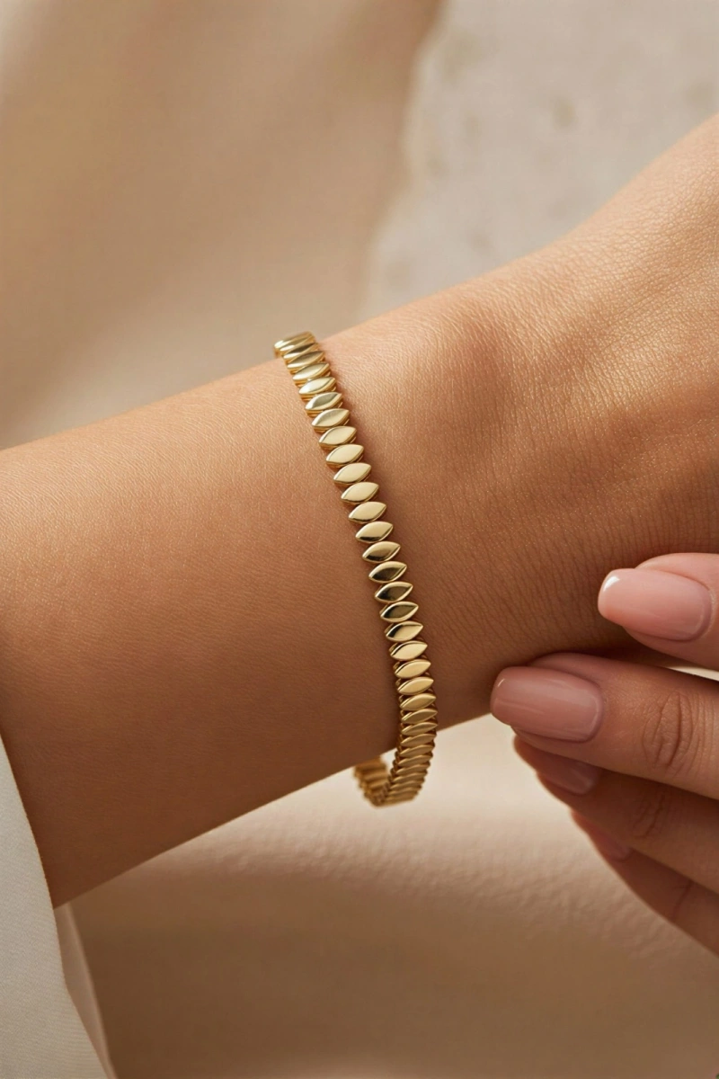 Ruby Düz Desen Model Gold Altın Kaplama Bileklik