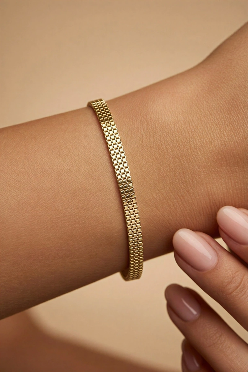 Üç Sıra Kare Geçiş Model Gold Altın Kaplama Bileklik