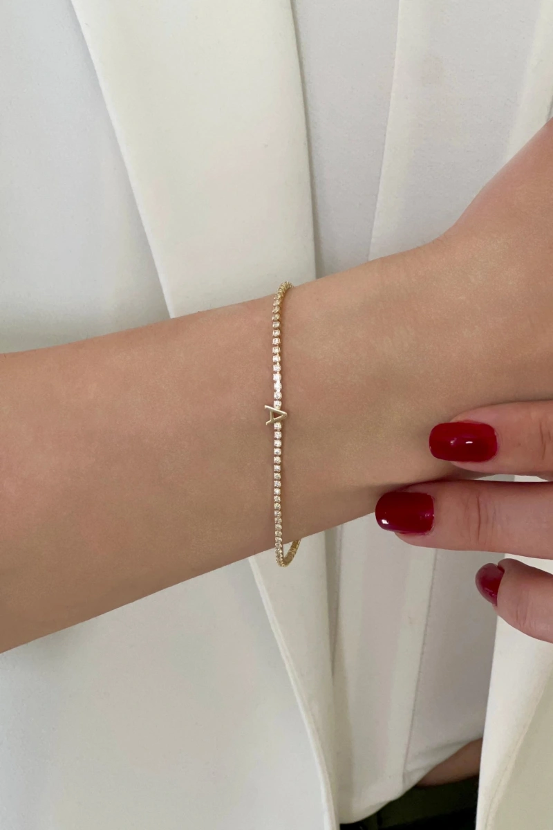 A Harf Su Yolu Detay Gold Altın Kaplama Bileklik