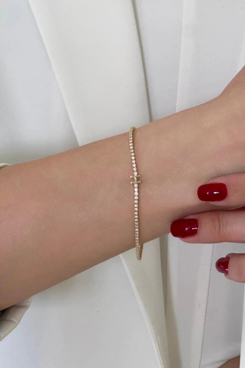 H Harf Su Yolu Detay Gold Altın Kaplama Bileklik