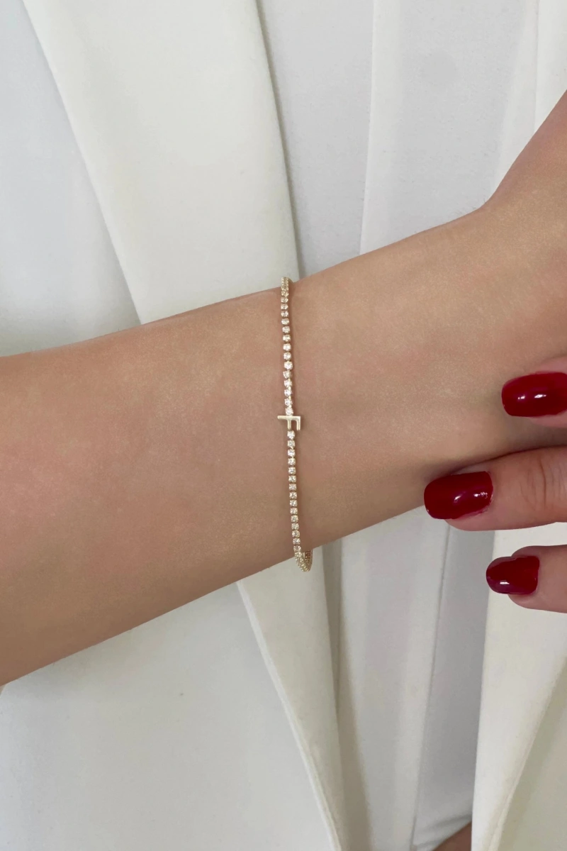 F Harf Su Yolu Detay Gold Altın Kaplama Bileklik