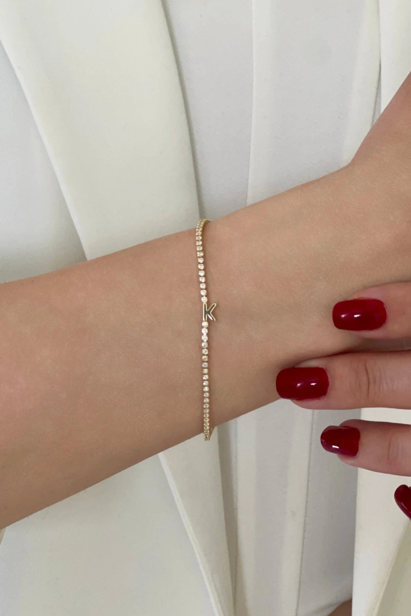 K Harf Su Yolu Detay Gold Altın Kaplama Bileklik